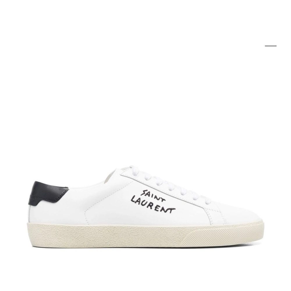 Saint Laurent White and Black Leather Sneakers - Picture 2 of 8
